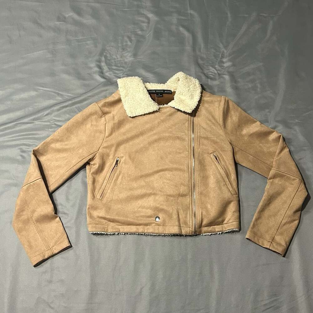 HYFVE Brown Faux Suede Sherpa Lined Moto Jacket Style FL20H814 Size S